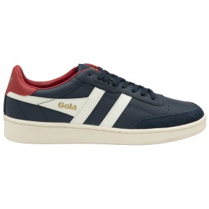 Gola Classics Contact Leather Sneakers Tmavě Blankyt Bílé Tmavě Červené CZ | IOKB-80532