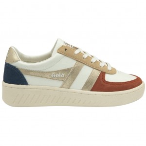 Gola Classics Grandslam Quadrant Sneakers Bílé Oranžové Zlaté CZ | HDXB-65790
