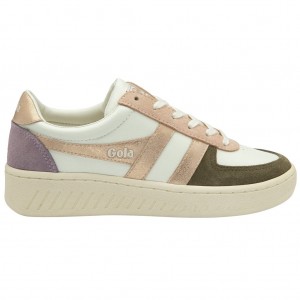 Gola Classics Grandslam Quadrant Sneakers Bílé Hnědožlutý Růžové Zlaté CZ | RGZE-35086