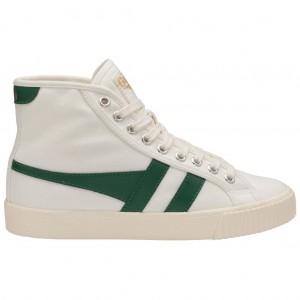 Gola Classics Tennis Mark Cox High Sneakers Bílé Tmavě Zelene CZ | KIBP-93042