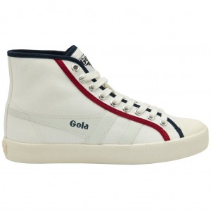 Gola Vegan Classics Coaster Smash High Shoes Bílé Tmavě Blankyt Tmavě Červené CZ | ISEU-15672