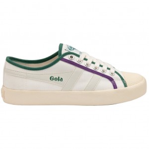 Gola Vegan Classics Coaster Smash Shoes Bílé Tmavě Zelene Fialové CZ | QZIT-83079