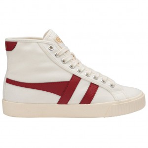 Gola Vegan Classics Tennis Mark Cox High Sneakers Bílé Tmavě Červené CZ | TAMX-84195