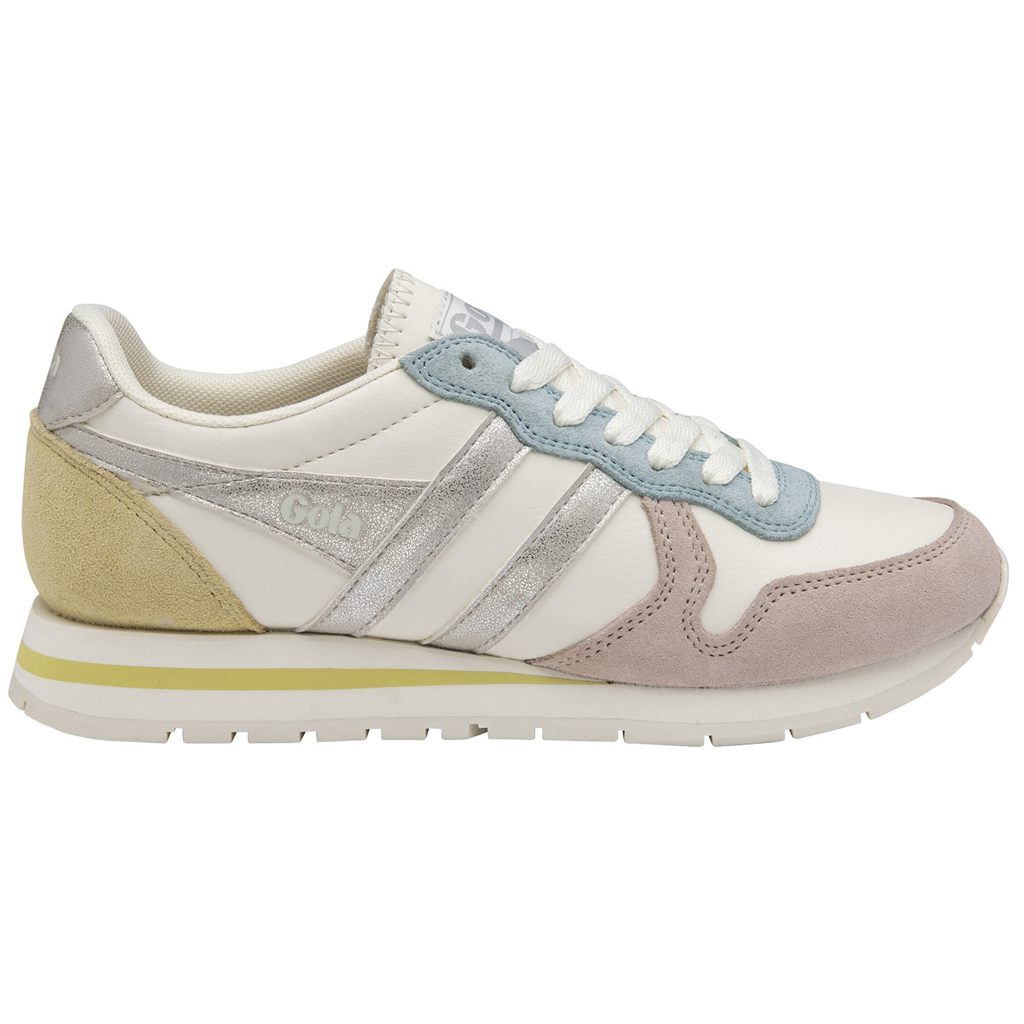 Gola Classics Daytona Quadrant Sneakers Bílé Stříbrné Citrón CZ | GSER-07143