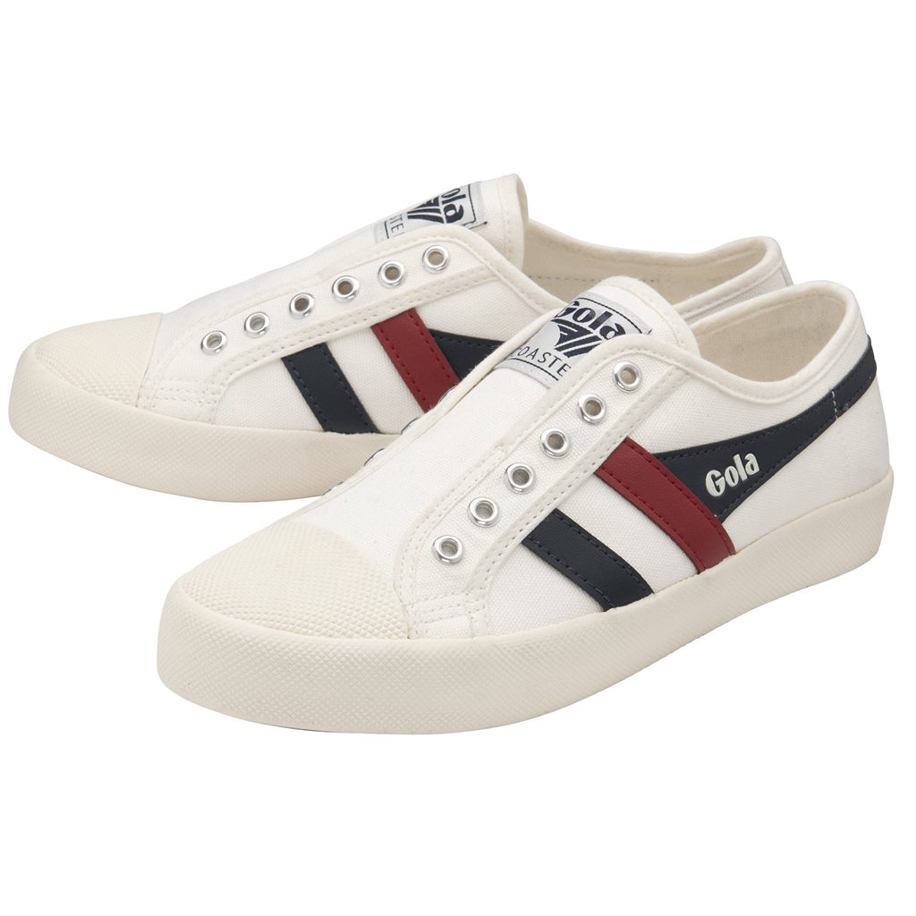 Gola Vegan Classics Coaster Slip Shoes Bílé Tmavě Blankyt Červené CZ | KLXU-01693