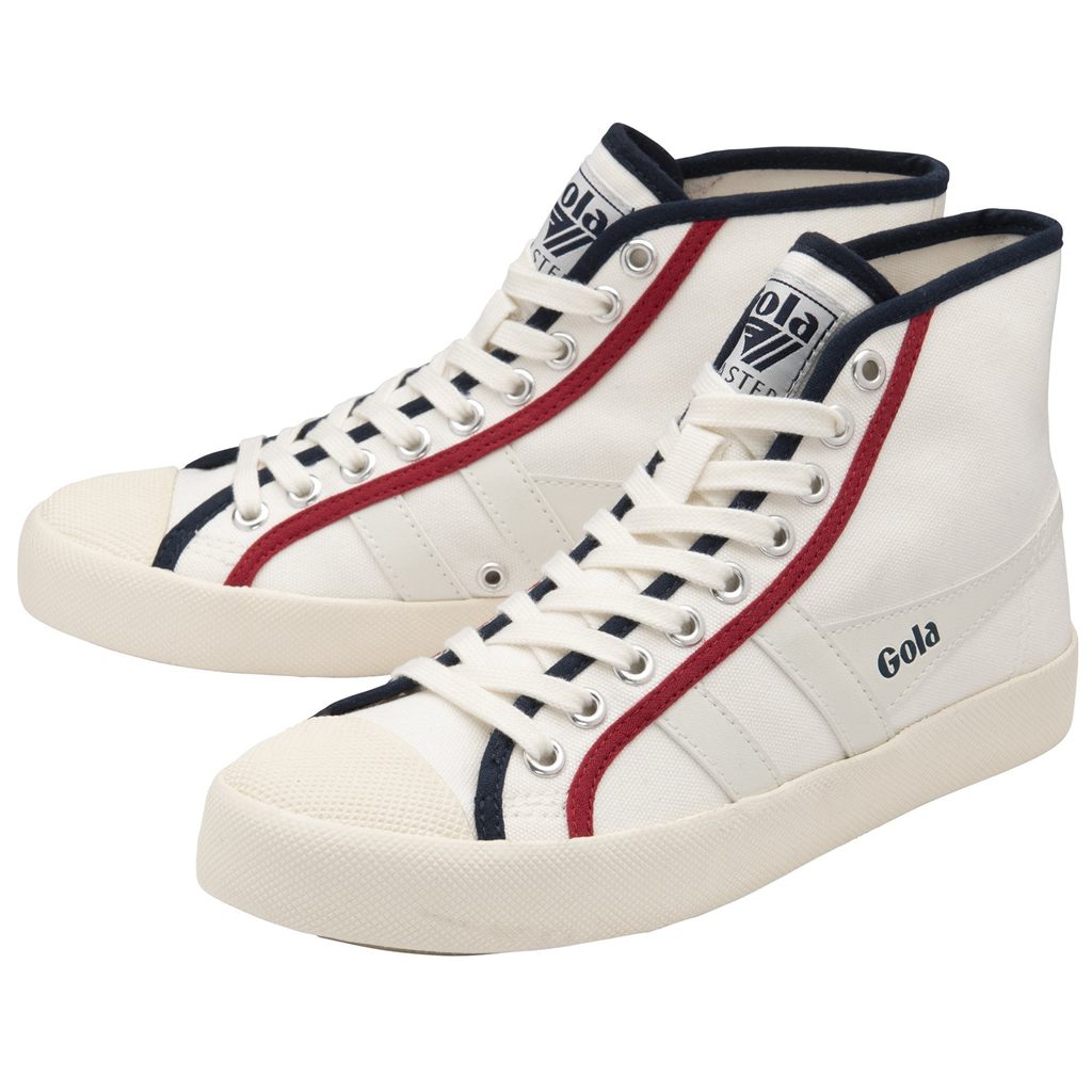 Gola Vegan Classics Coaster Smash High Shoes Bílé Tmavě Blankyt Tmavě Červené CZ | ISEU-15672
